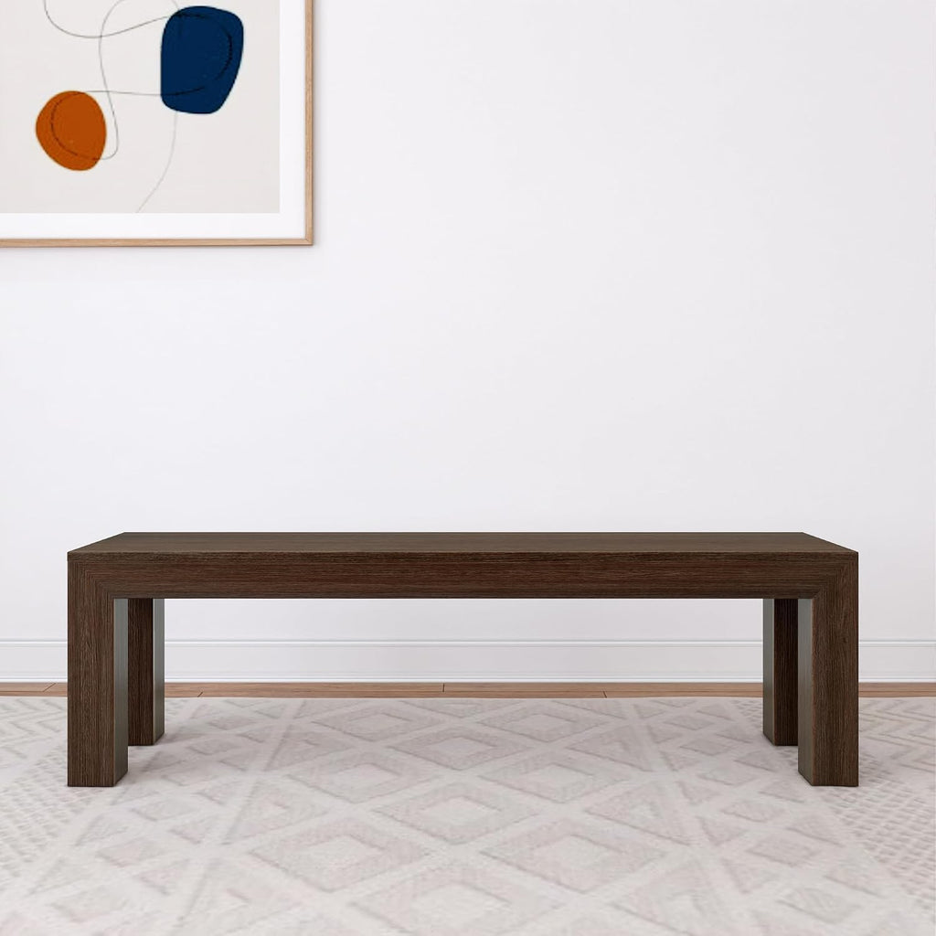 Plank+Beam 60 Inch Dining Bench for Dining Room, Table, and Entryway - Solid Wood, Walnut Wirebrush Finish
