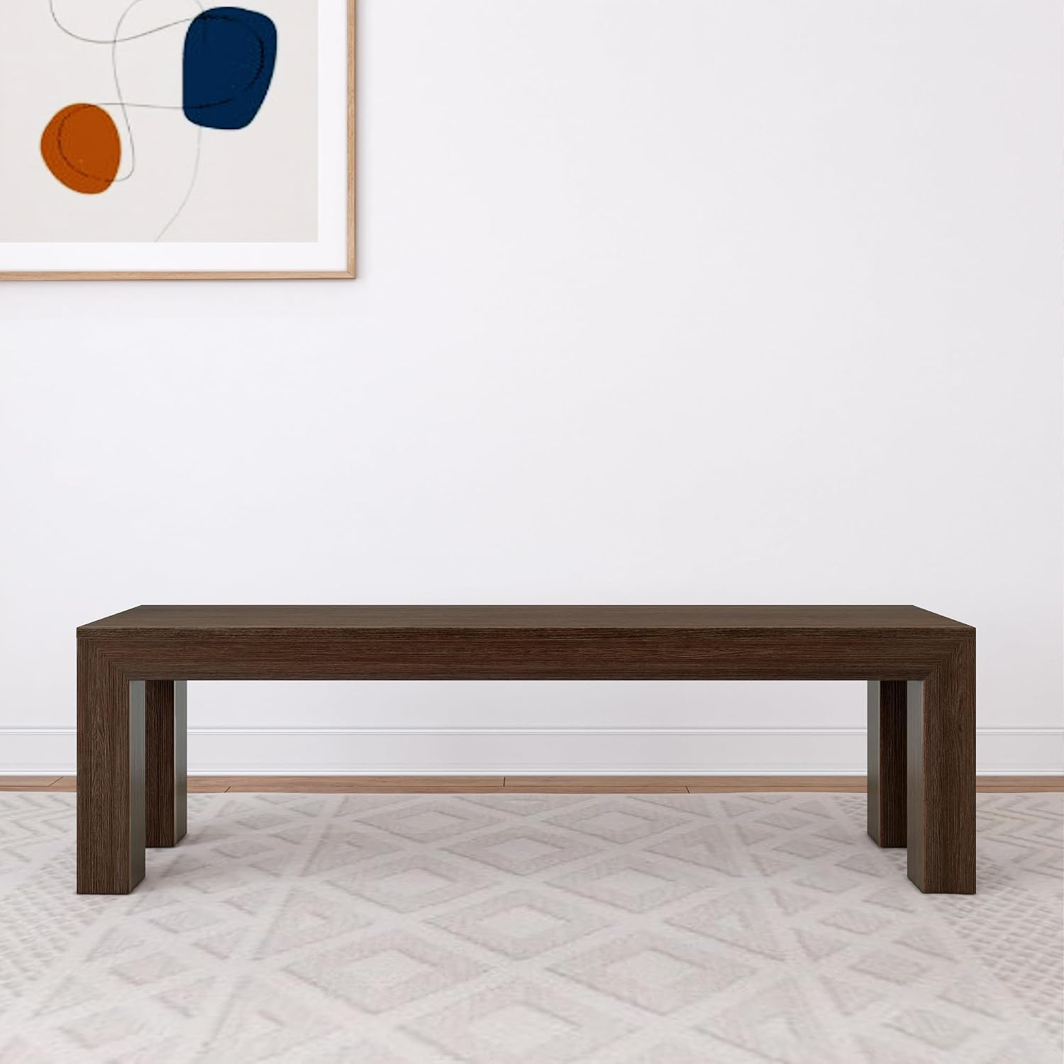 Plank+Beam 60 Inch Dining Bench for Dining Room, Table, and Entryway - Solid Wood, Walnut Wirebrush Finish