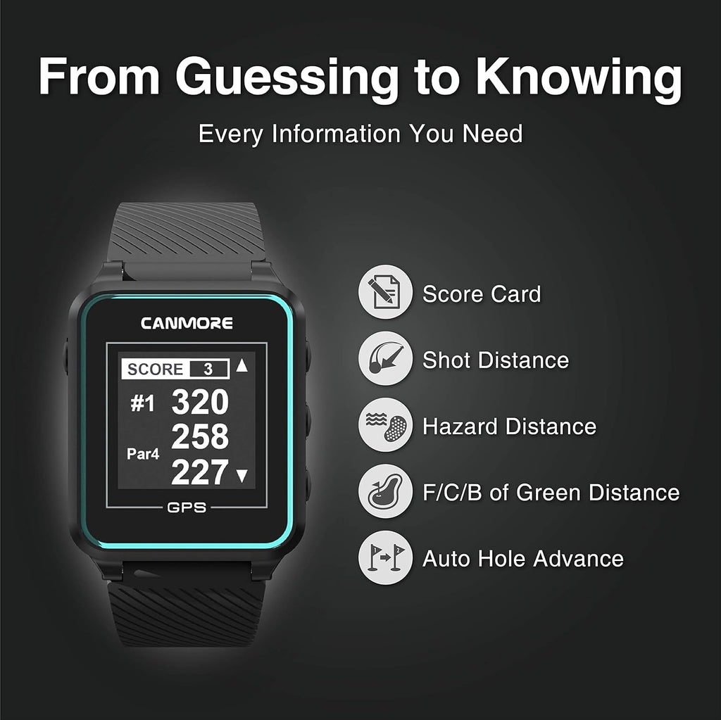 CANMORE TW353 Golf GPS Watch for Men and Women, High Contrast LCD Display, Free Update Over 41,000 Preloaded Courses Worldwide, Lightweight Essential Golf Accessory for Golfers, Black/Gray/Turquoise