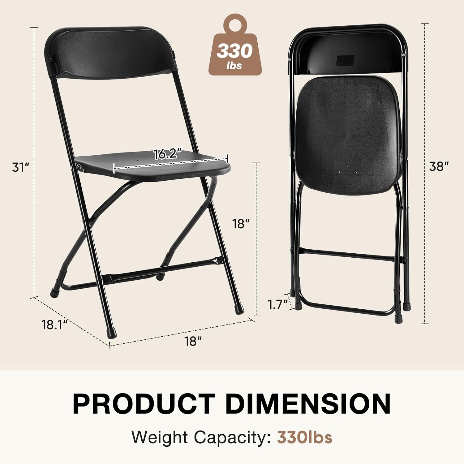 DUMOS Folding Chairs Sets of 8, 330lbs Plastic Stackable Portable Patio Dining Sets, Fold Up for Indoor Outdoor, Camping, Garden, Party, Meeting (Black)