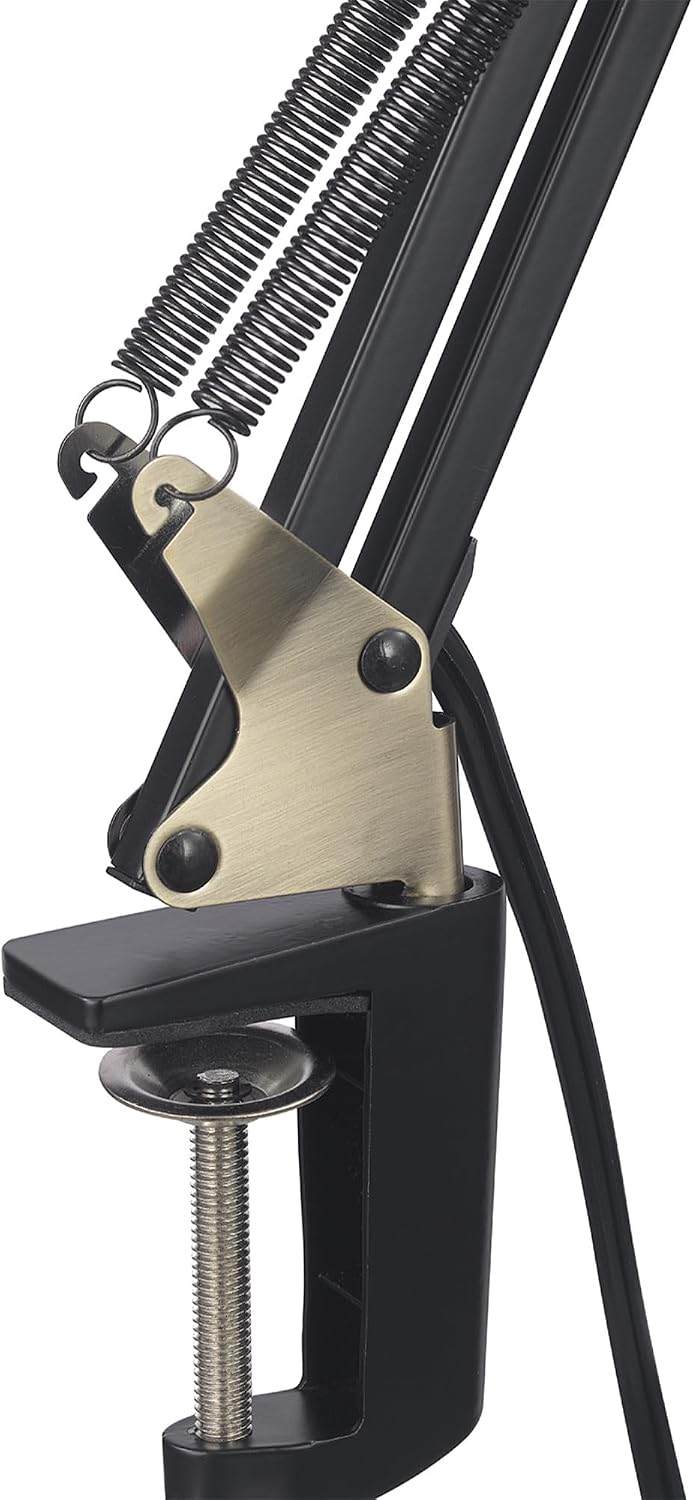 31.5' Multi-Joint Desk Lamp with Metal Clamp, Black, On/Off Rotary Switch on Shade, Partially Adjustable Swing Arm, Home Essentials, Reading Light, Office Décor