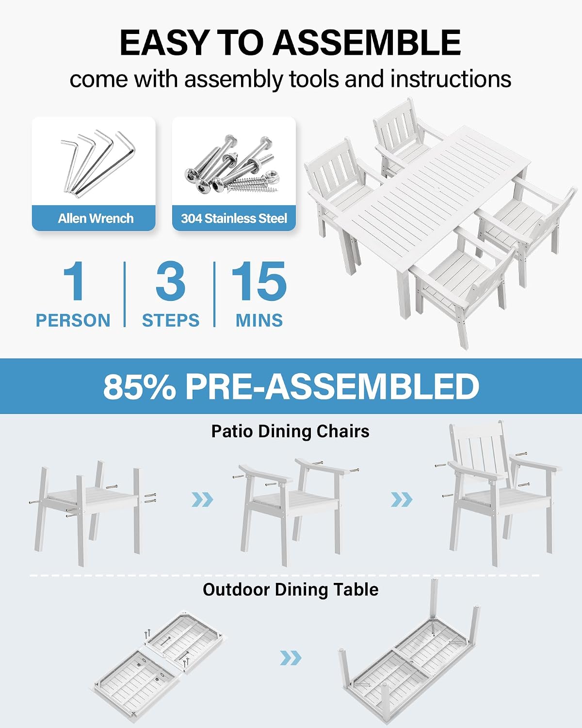 YEFU Patio Dining Chairs Set of 4: All Weather Outdoor Dining Chairs with Wide Curved Seat and Backrest - Outdoor Furniture Plastic for Outside Backyard/Garden/Porch/Deck 350lbs Capacity White