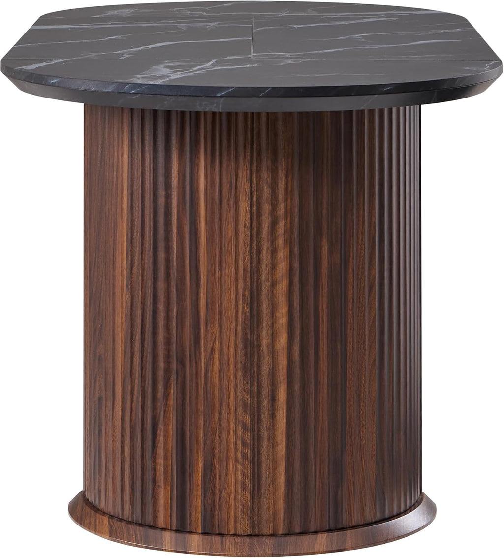 T4TREAM 63' Fluted Oval Dining Table for 4-6, Mid-Century Modern Kitchen Table with Thickened Edge & Semi-Cylindrical Base, Wood Table for Dining Room/Kitchen/Home Office, Black & Walnut(Table Only)