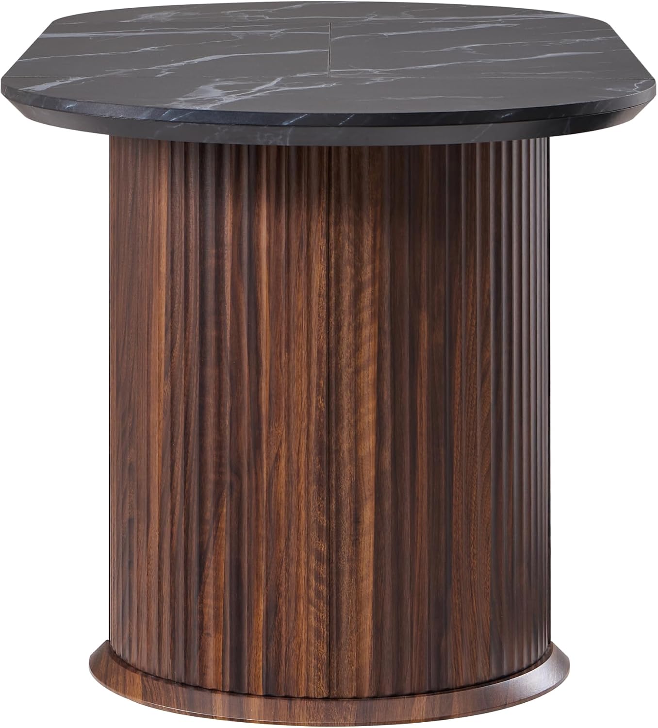 T4TREAM 63' Fluted Oval Dining Table for 4-6, Mid-Century Modern Kitchen Table with Thickened Edge & Semi-Cylindrical Base, Wood Table for Dining Room/Kitchen/Home Office, Black & Walnut(Table Only)