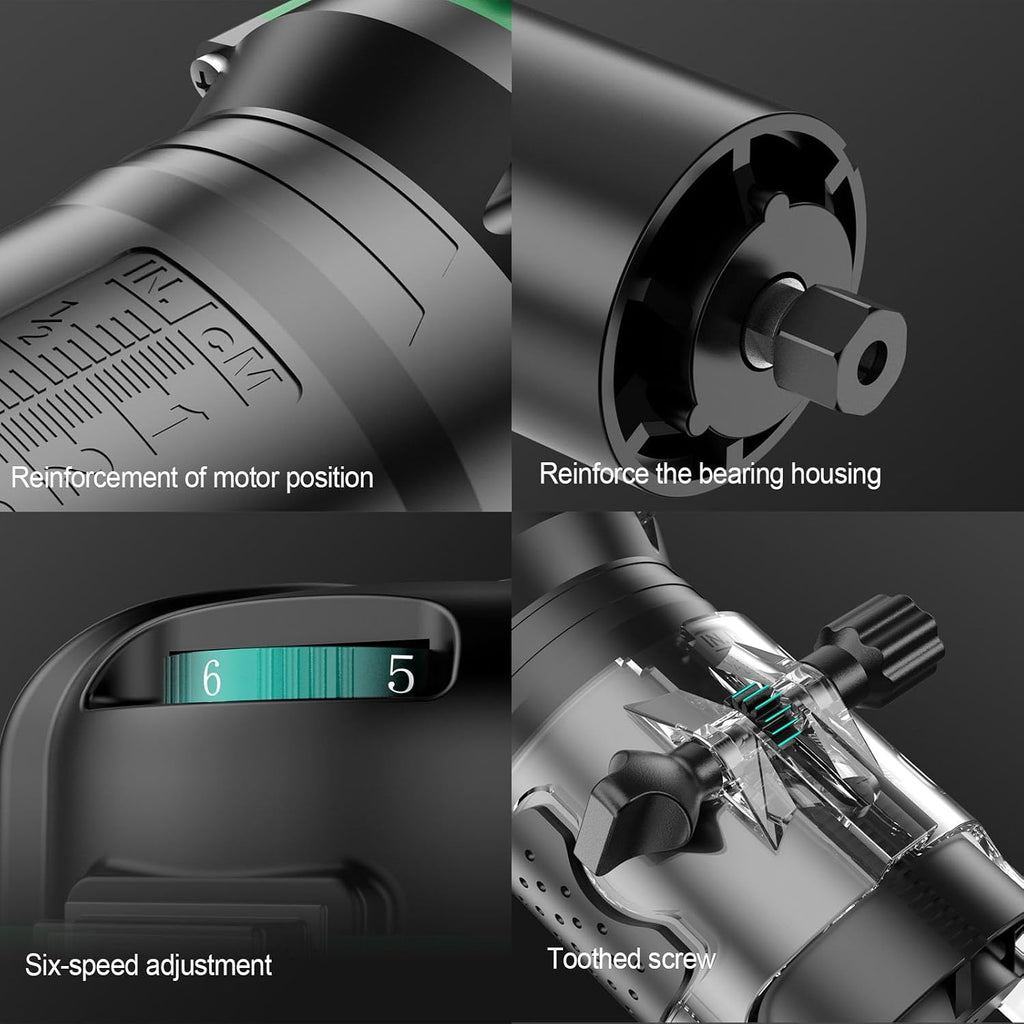Woodworking Router, 800W 6-Speed Electric Router with Full Copper Motor, Edge Trimming Tool Adjustable Depth, for Slotting Trimming Carving