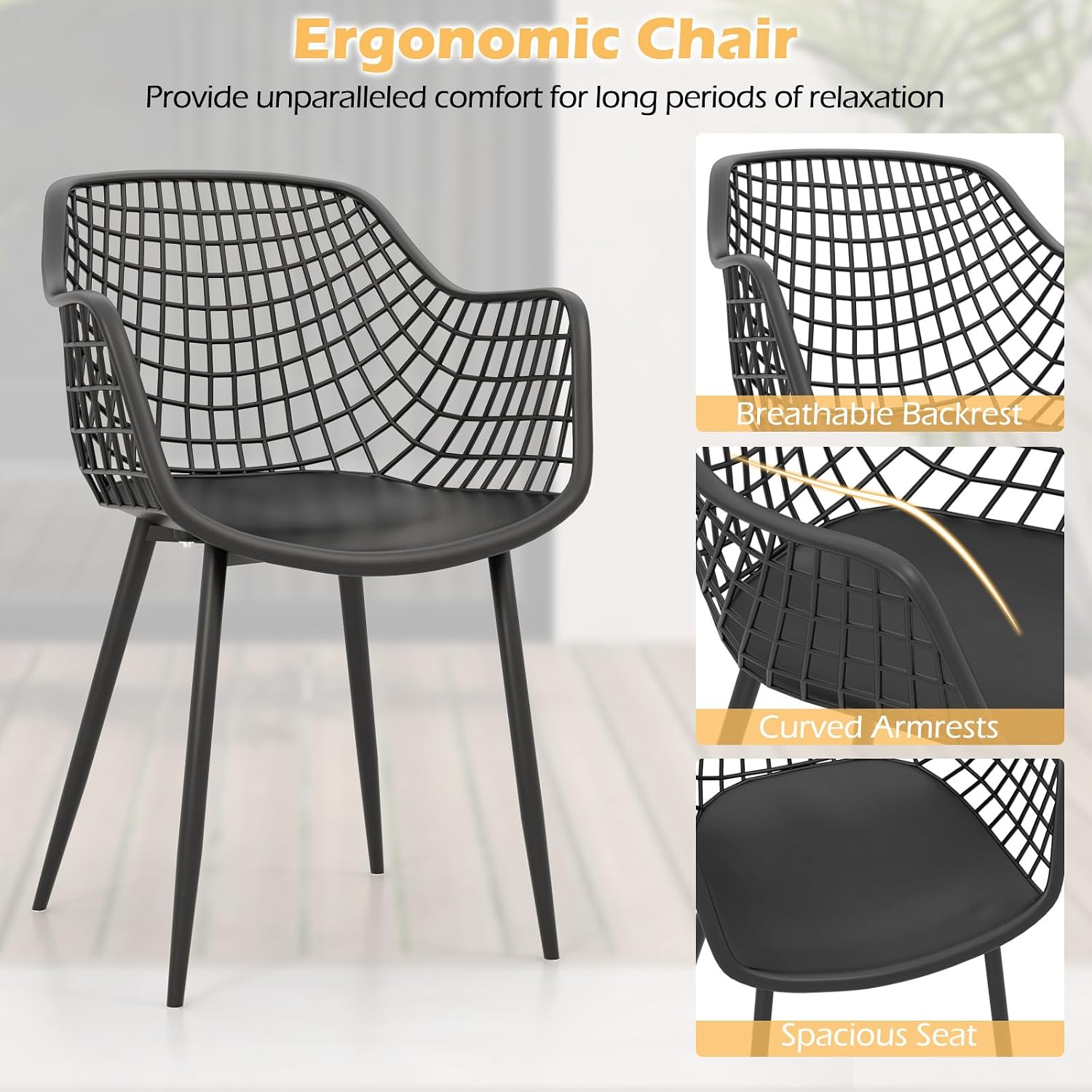 Tangkula 3 Piece Patio Bistro Set, All Weather Heavy Duty Table and Chairs Set of 2 with Widen Seats, Outdoor Furniture Set for Porch, Balcony, Backyard (Black)