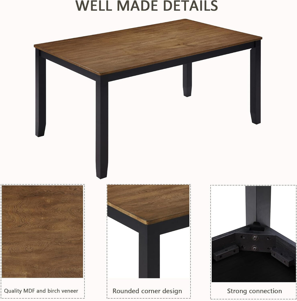 Harper & Bright Designs Dining Table Set for 6 with Bench, 6-Piece Farmhouse Kitchen Set in Black & Oak Two-Tone, Solid Wood Frame Table & 4 Chairs for Dining Room