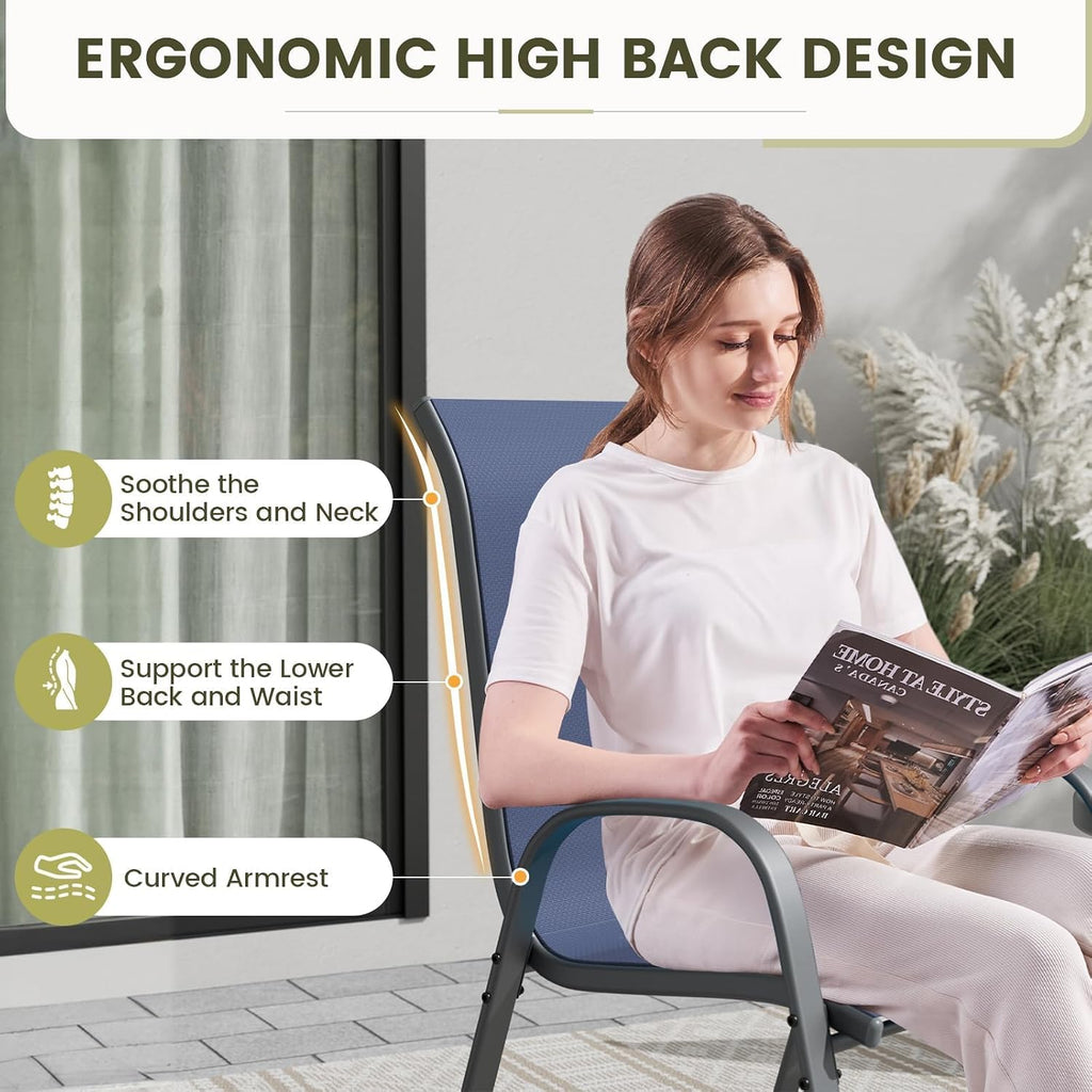 UDPATIO Patio Chairs Set of 4, Stackable Outdoor Dining Chairs with High Back, Breathable Textilene Fabric Outdoor Chair All Weather, for Garden, Backyard (Blue)