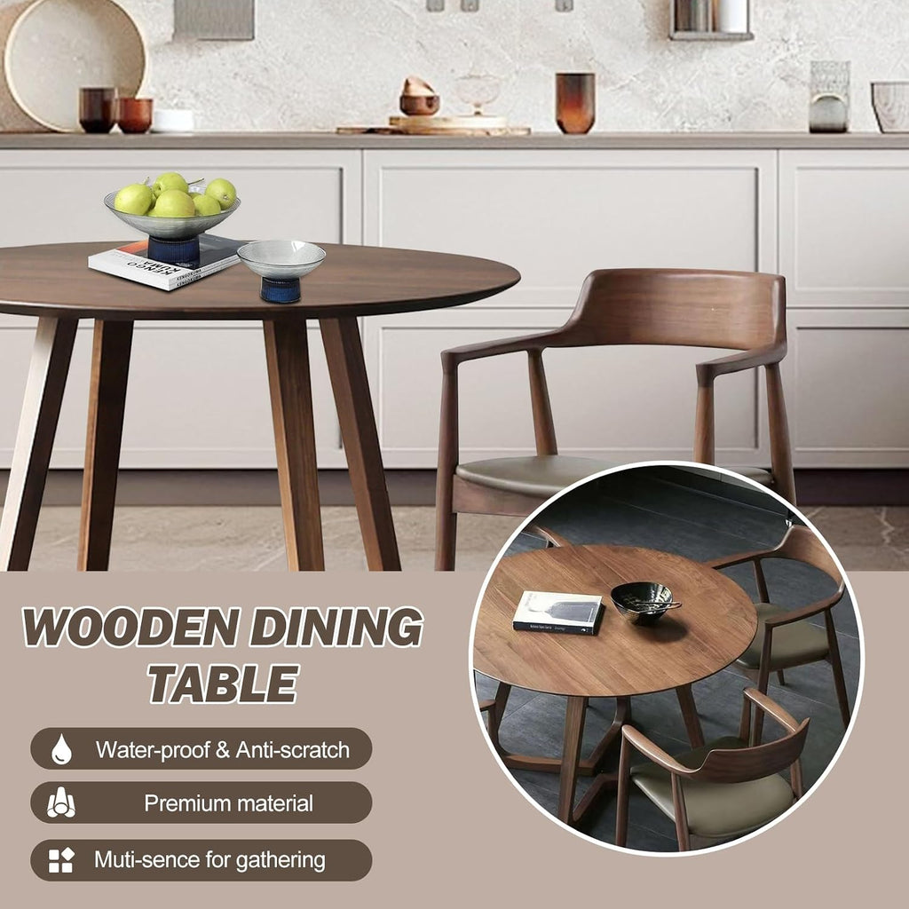 Walnut Round Dining Table for 4, 35.4' Small Wood Round Kitchen Table with Solid Wood Legs, Mid Century Modern Dining Room Tables for Home, Restaurant,Circle Coffee Table for Small Space
