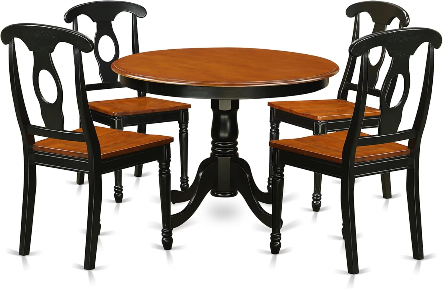 East West Furniture HLKE5-BCH-W 5 Piece Dining Room Table Set Includes a Round Kitchen Table with Pedestal and 4 Dining Chairs, 42x42 Inch, Black & Cherry