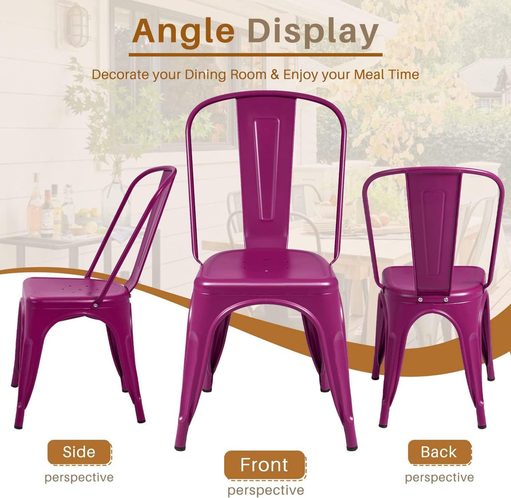 Furmax Metal Dining Chair Indoor Outdoor Use Stackable Classic Trattoria Chair Chic Dining Bistro Cafe Side Metal Chairs Set of 4