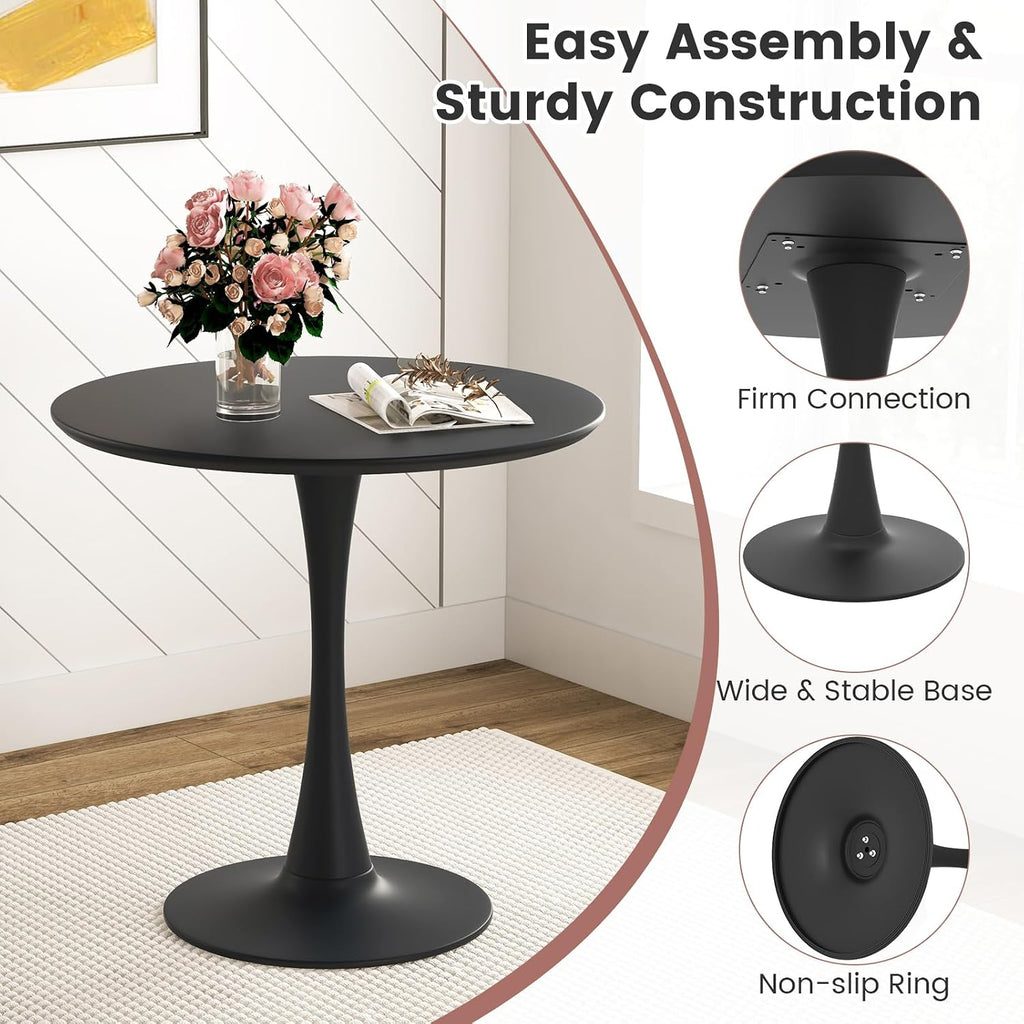 Tangkula Round Dining Table Set for 4, Kitchen Table Set with Padded Seat & Solid Wood Legs, Round Kitchen Table and Chairs for Small Space, Black (Black)