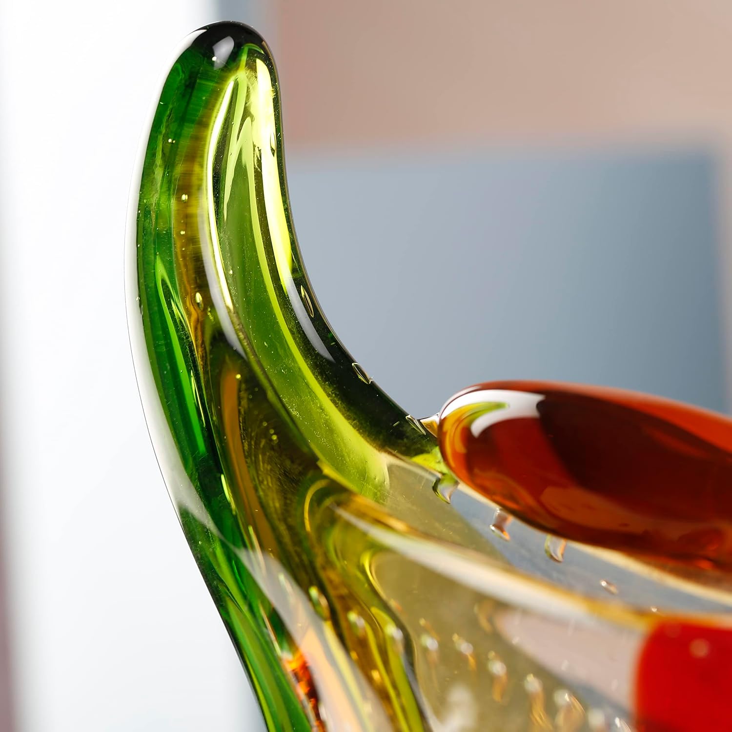 Yao Yuan Murano-Style Art Glass Vase with a Face - 12.6' Tall Mouth-Blown Artistic Sculpture with Vibrant Colors & Accents - Rich Colored Home Décor