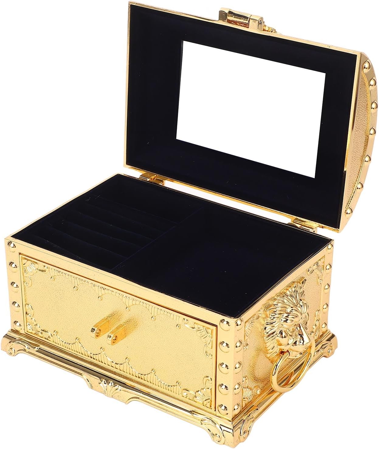 Vintage Metal Jewelry Box Drawer Type Earring Necklace Bracelet Organizer Decorative Box with Lock for Home (Gold)