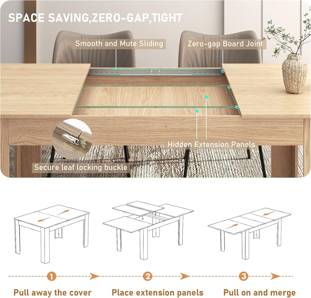59'-86' Extendable Dining Table for 6-10 Person, Wooden Dining Room Table, Modern Extendable Table for Gatherings, Meeting for Small Kitchens, Dining Office Areas(Natural)