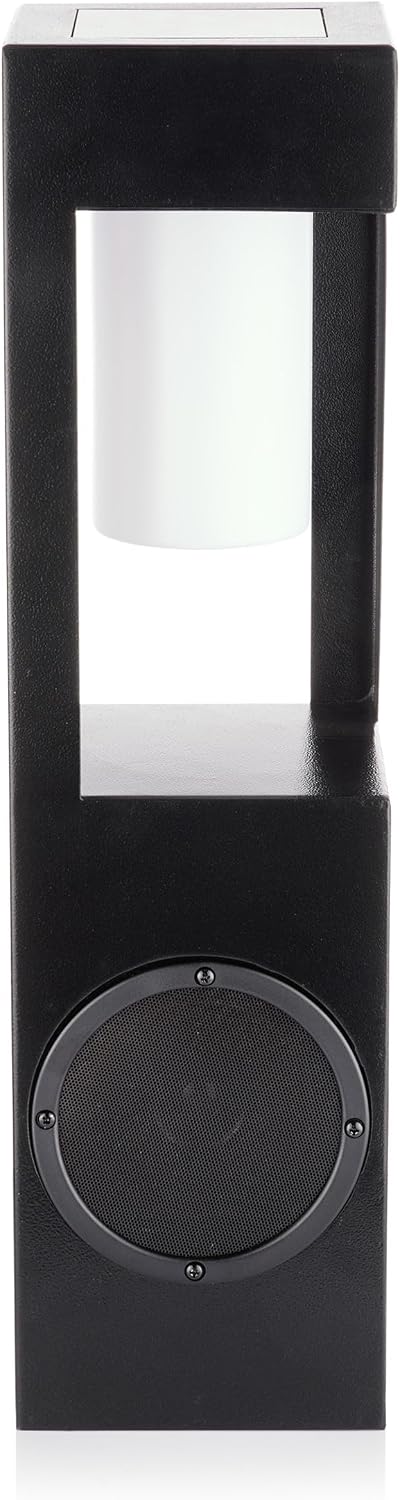 Alpine Corporation Outdoor Solar Metal Bluetooth 5.0 Speaker Plays 50 Foot Sound Range with Ground Stake and LED Lights, 24' H, Black