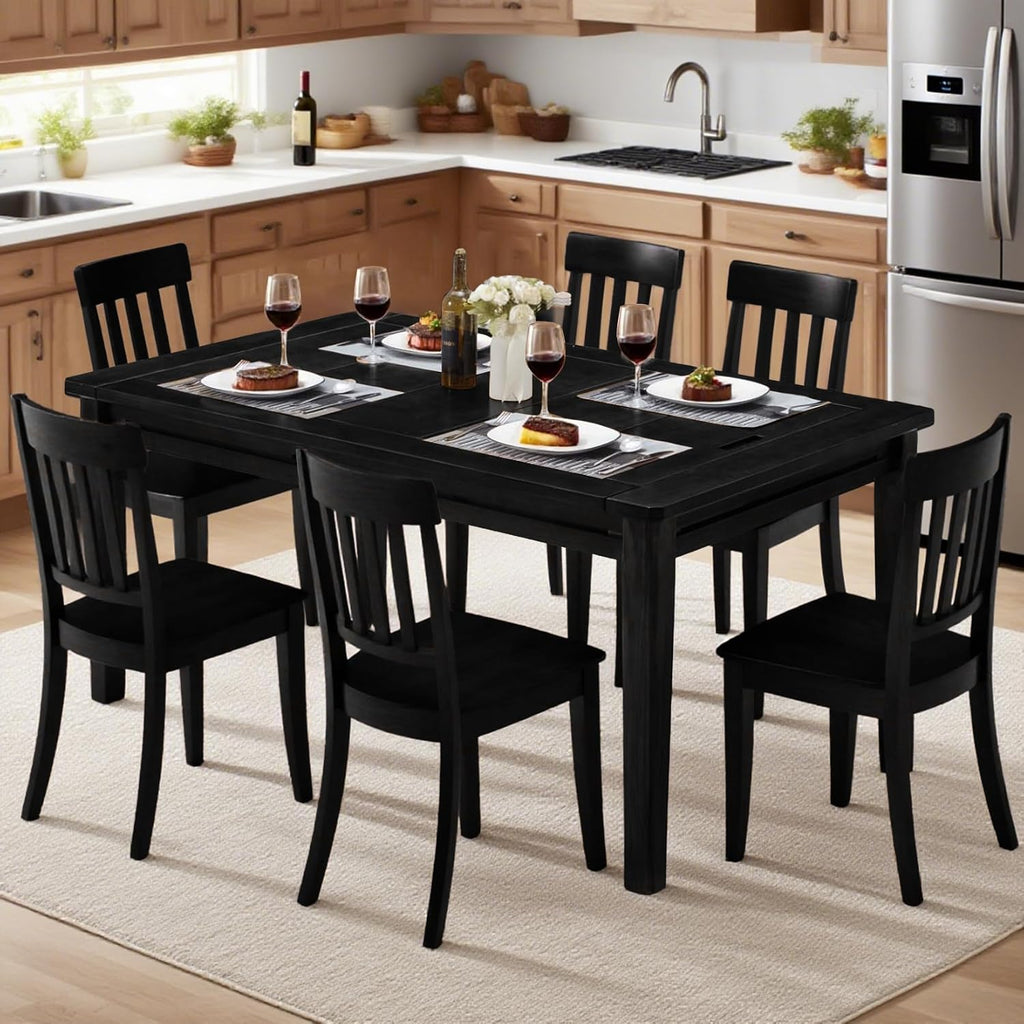 Haddockway 63' ×39' Board Game Table with Removable Top, Solid Wood Dining/Gaming Table for 4-6 Players with Play Mat, 6 Detachable Cup Holders & 6 Hobby Trays (Black)