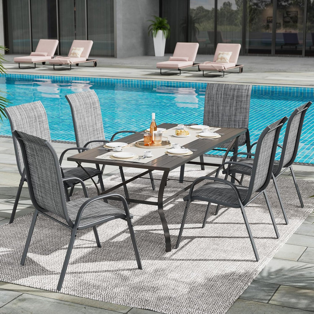 UDPATIO Patio Chairs Set of 6, Stackable Outdoor Dining Chairs with High Back, Breathable Textilene Fabric Outdoor Chair All Weather, 350LBS Capacity for Garden/Backyard (Dark Grey)