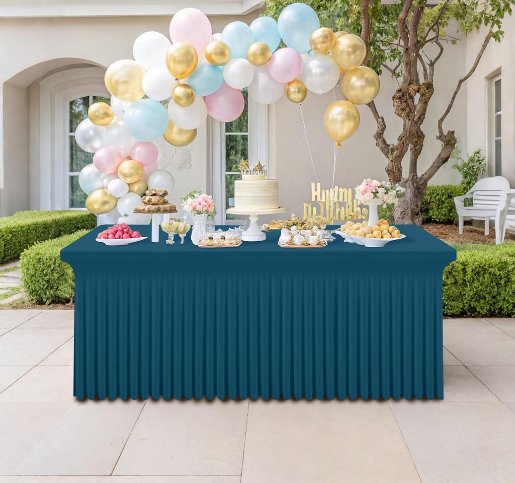 Smiry Spandex Tablecloth 6 Pack, Elastic Fitted Stretch Tablecloth for 6FT Rectangle Tables, Waterproof Washable Table Cover Skirt for Wedding, Banquet & Parties (Peacock Blue, 72Lx30Wx30H Inch)