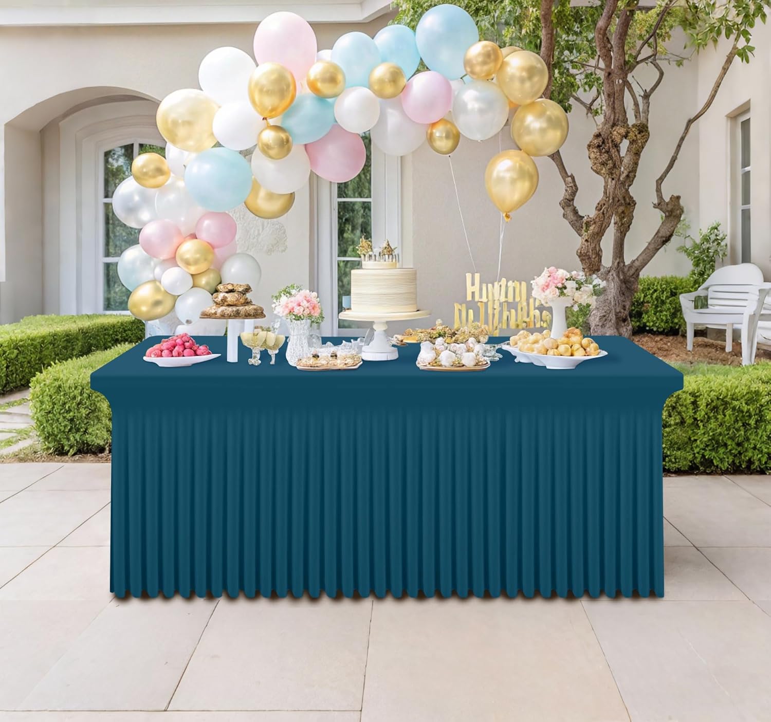 Smiry Spandex Tablecloth 6 Pack, Elastic Fitted Stretch Tablecloth for 6FT Rectangle Tables, Waterproof Washable Table Cover Skirt for Wedding, Banquet & Parties (Peacock Blue, 72Lx30Wx30H Inch)