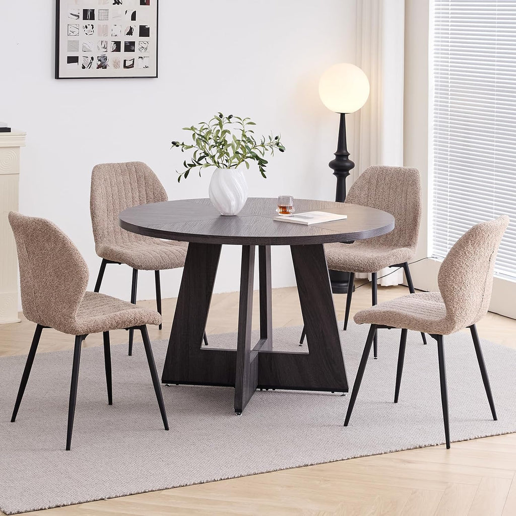 Round Dining Table Set for 4 with Chairs Kitchen Table and Chairs Set Dining Room Tables Mid-Century Modern Chair with Metal Legs for Apartment Living Room(Dark Gray Table With 4 Brown Chairs)
