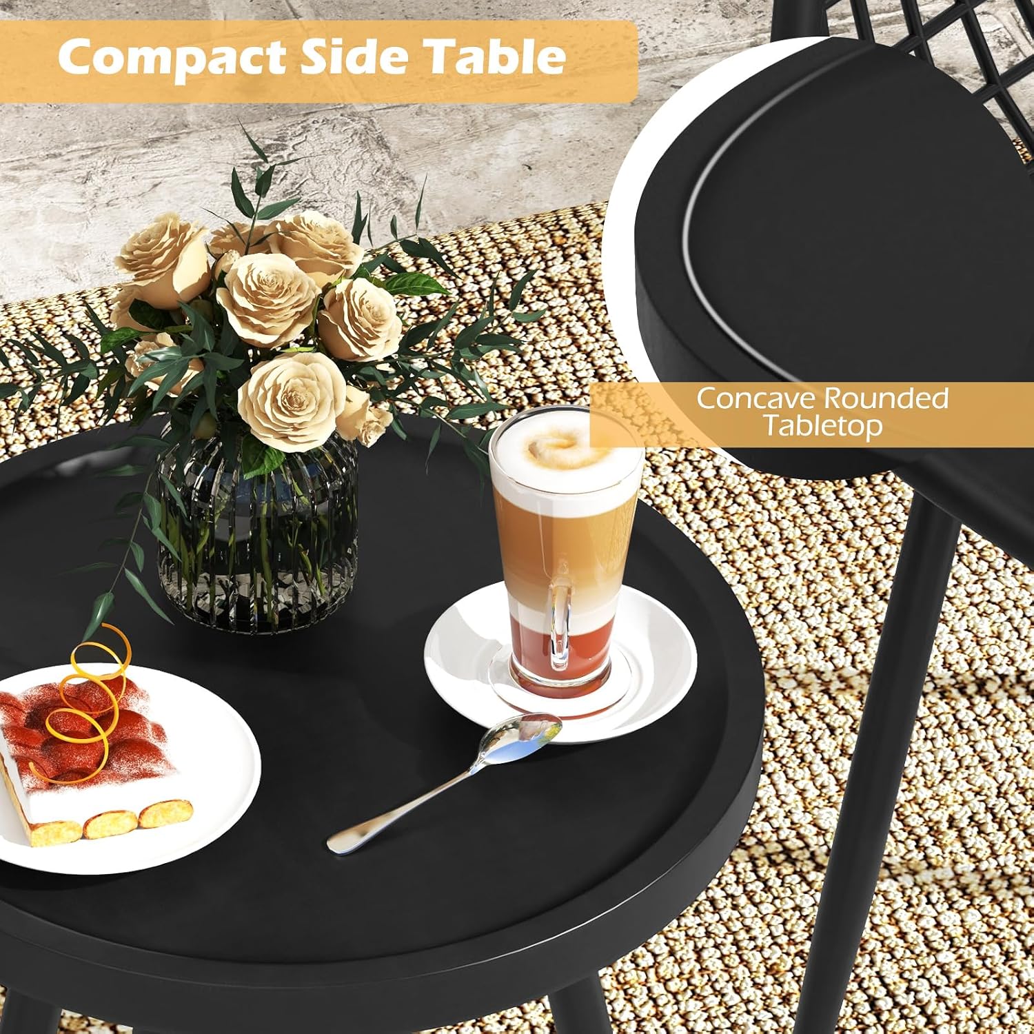 Tangkula 3 Piece Patio Bistro Set, All Weather Heavy Duty Table and Chairs Set of 2 with Widen Seats, Outdoor Furniture Set for Porch, Balcony, Backyard (Black)
