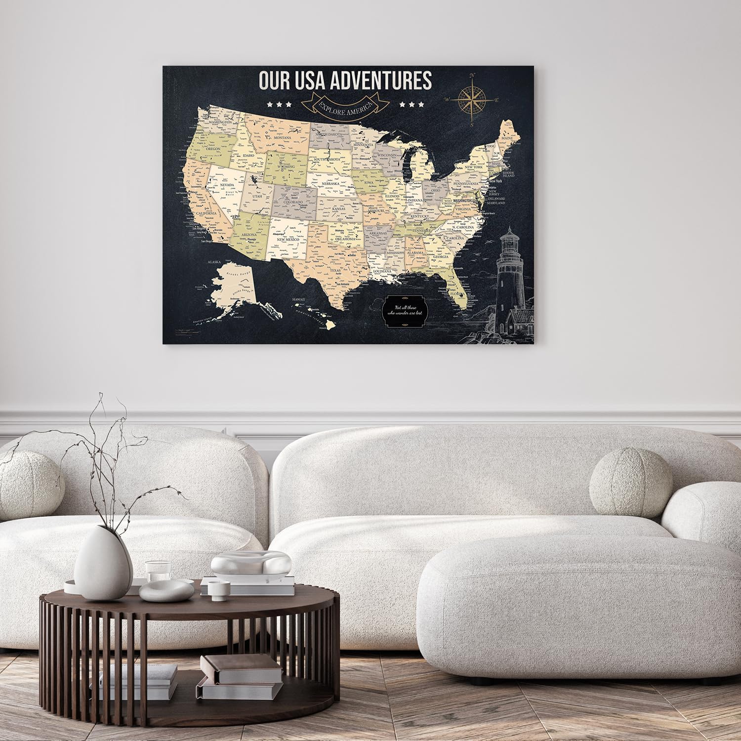 IPIC - Vintage USA Travel Map, Pin Board Canvas Wall Art, Travel Map with Pins Included, Ready to Hang for Home or Office, 40x30 Inch
