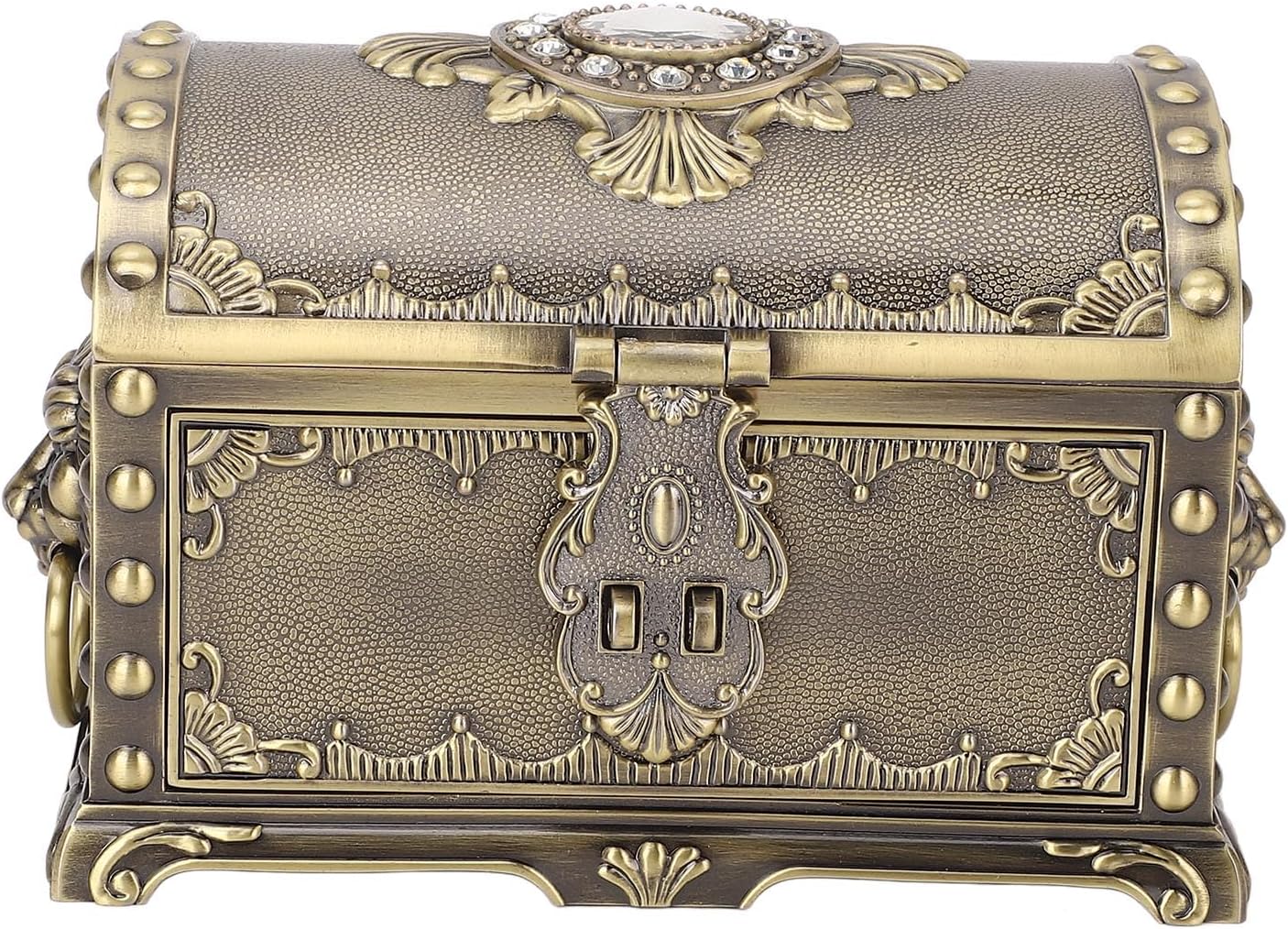 Vintage Metal Jewelry Box Drawer Type Earring Necklace Bracelet Organizer Decorative Box with Lock for Home (Antique Bronze)