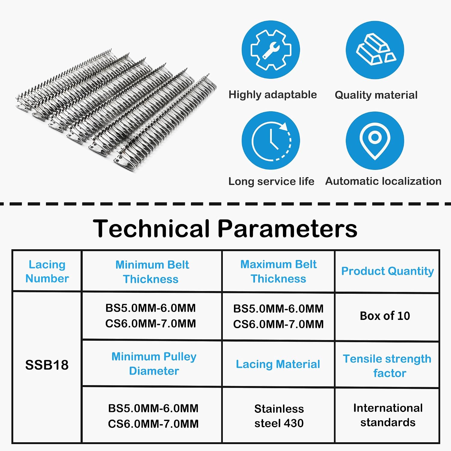 Conveyor Belt Lacing Fastener Set, 5-6mm High Performance Fasteners for Spliced Belts, 10pcs Stainless Steel Rivet Fasteners Belt with 5 Pins