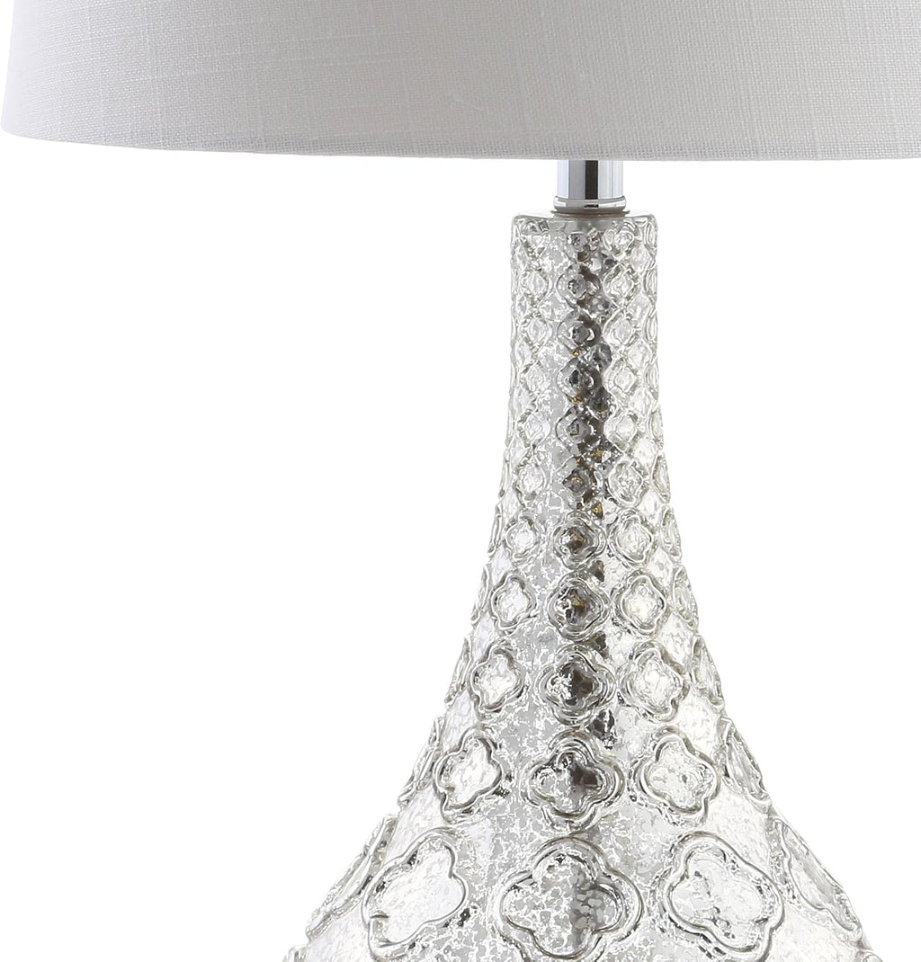 JONATHAN Y 25.5' Mercury Silver Glass Table Lamp Set of 2 for Bedroom, Contemporary Transitional Trellis Lamps for Living Room, White Linen Shade, LED Bulbs Included JYL1077A-SET2