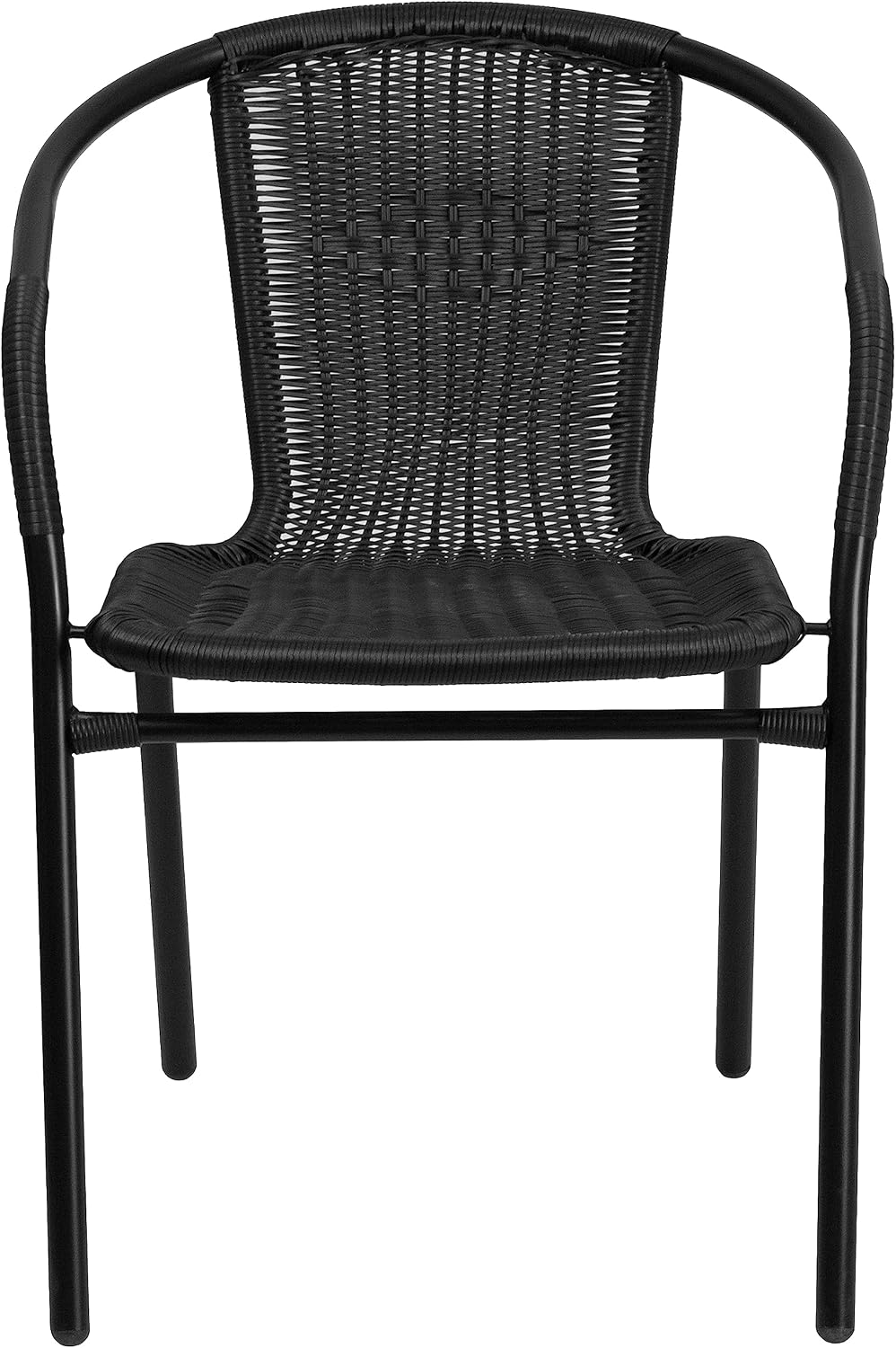 Flash Furniture Lila Modern Rattan Indoor/Outdoor Stackable Dining Chairs, Stacking Rattan Bistro Chairs for Patio or Restaurant, Set of 4, Black