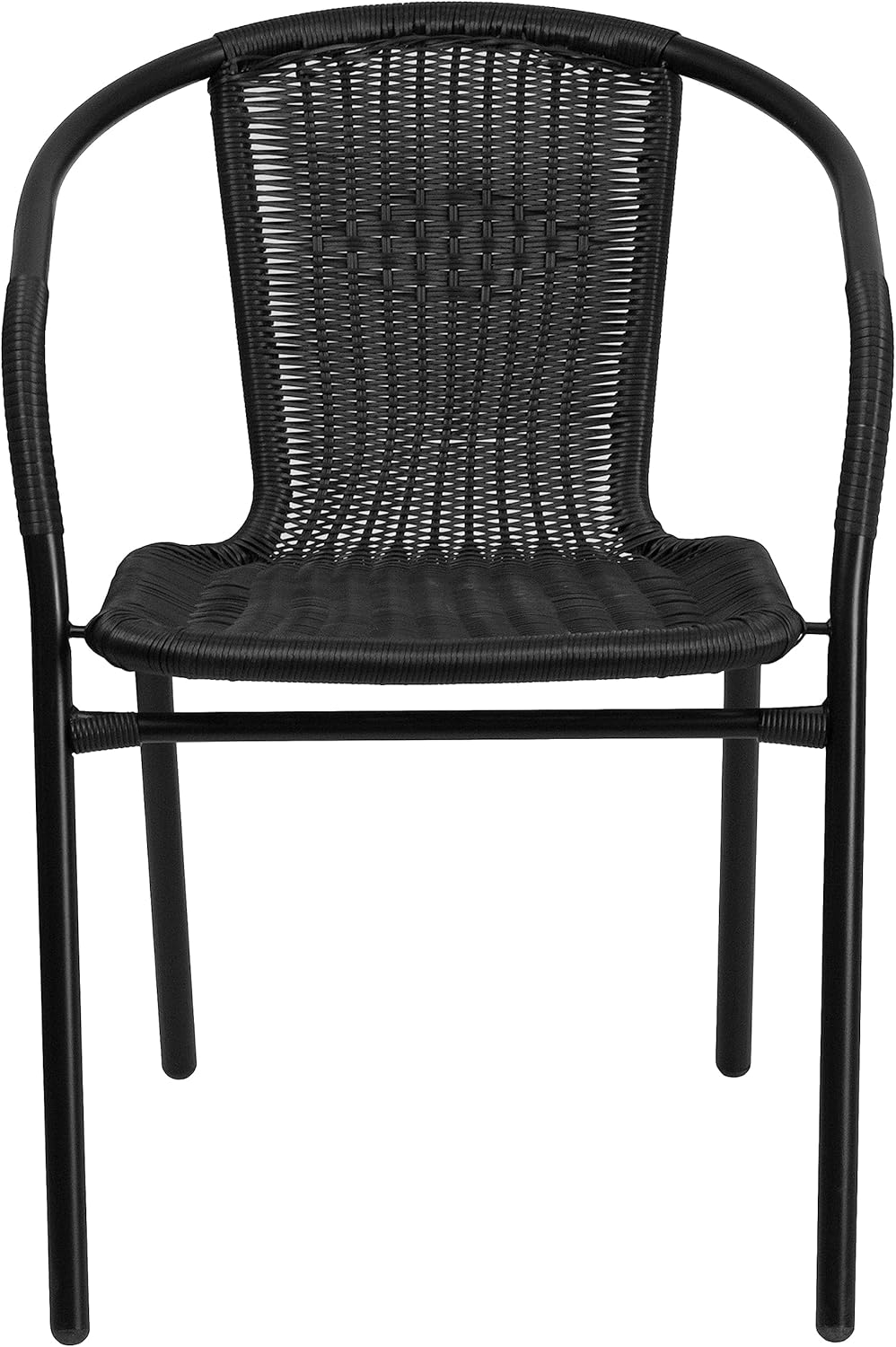 EMMA + OLIVER Set of 4 Modern PE Rattan Stack Chairs, Indoor/Outdoor Patio Dining Chairs, No Assembly Required, Black