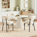 DUMOS Dining Chairs Set of 2, Mid Century Modern Chair Round Upholstered Curved Backrest, Kitchen Vanity Living Room Chairs with Black Metal Legs，Ivory White