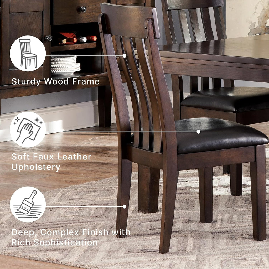 Signature Design by Ashley Haddigan Faux Leather Cushioned Rake Back Dining Chair, 2 Count, Dark Brown