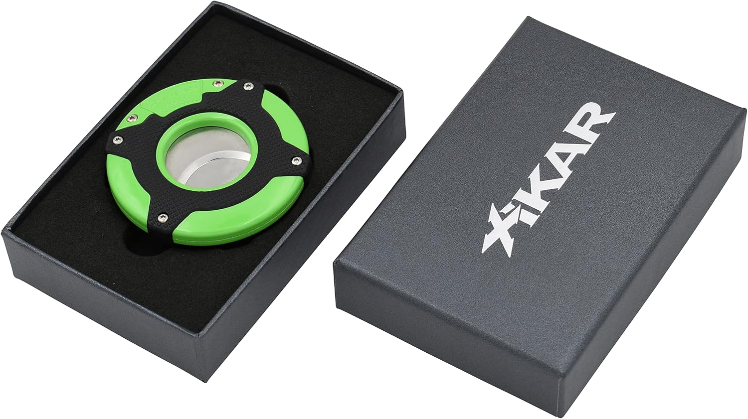 XIKAR Enso Cigar Cutter, Synchronized Double-Guillotine Stainless Steel Blades, Planetary Gear System, Green