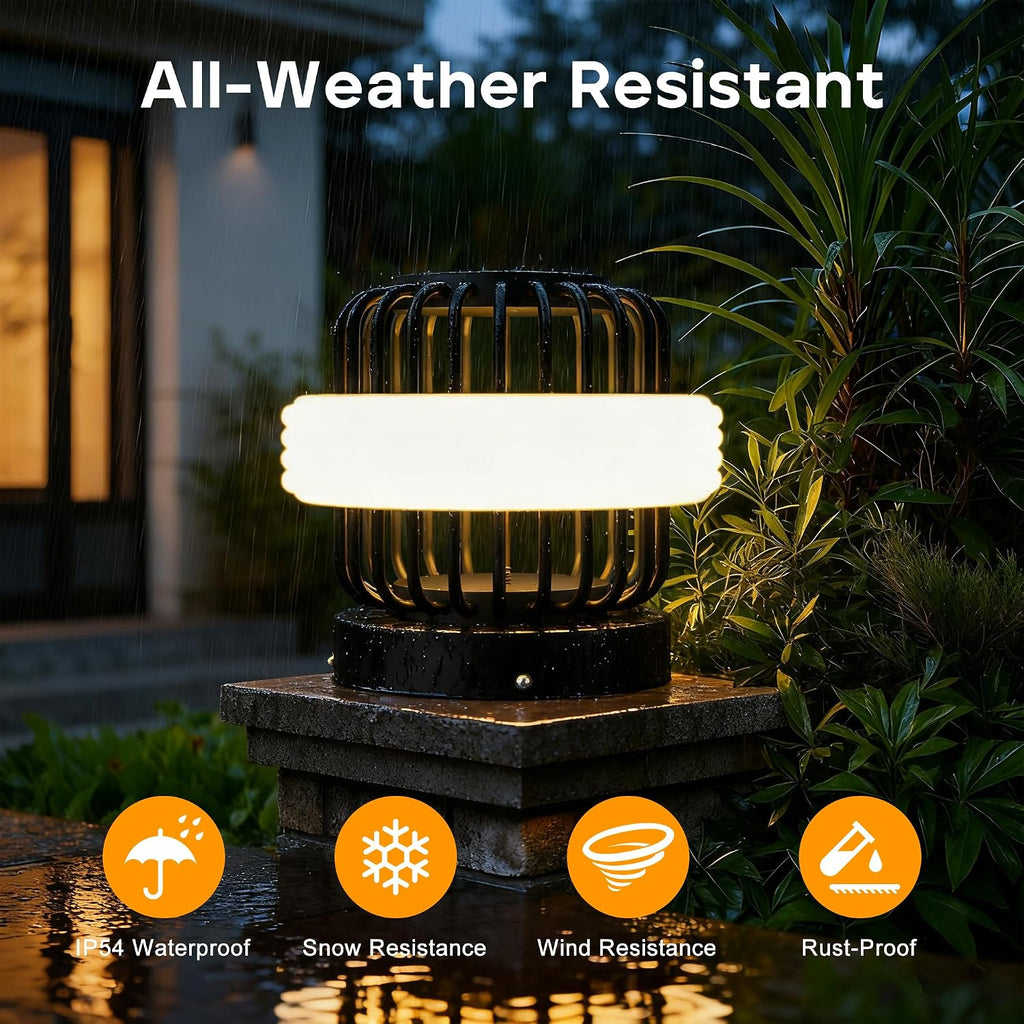 Solar Post Lights with Remote Control, Modern Pillar Light Dusk to Dawn IP54 Waterproof Solar Post Cap Lights with 3200K LED Outdoor Light Fixture for Garden Deck Patio Outside Lighting (Stripe )