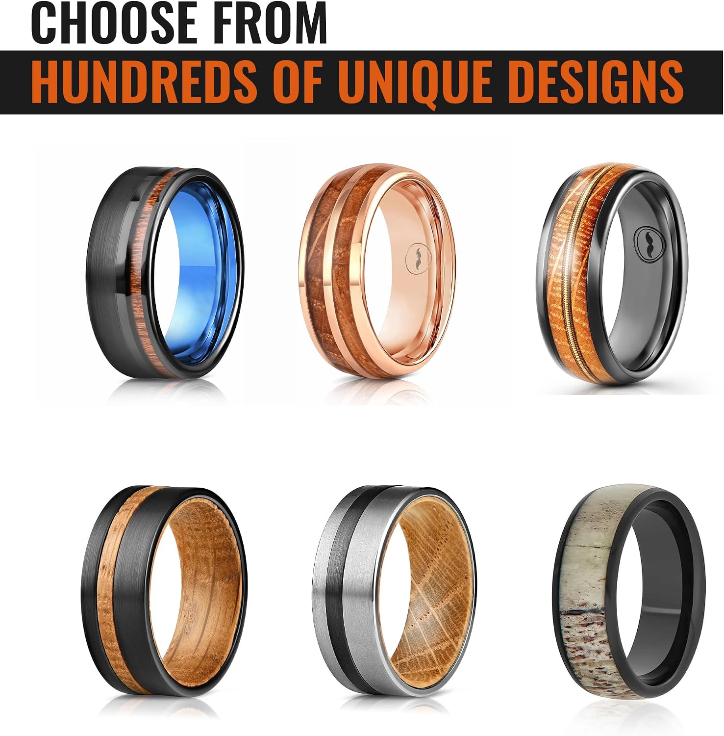Gentlemen's Bands 8mm Black Hammered Tungsten Men's Wedding Band With Thin Gold Strip and Gold Interior | Engagement, Promise Ring For Men | Includes Silicone Band, Walnut Box, Leather Pouch Set,