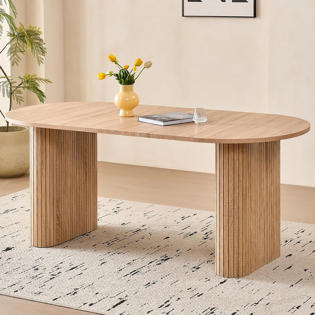 70.8' Oval Dining Table for 4 6 Person, Modern Farmhouse Kitchen Dinner Table for Breakfast Living Receiption Room, Natural