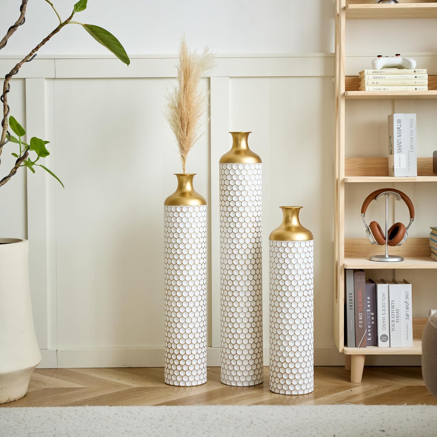 Floor Metal Decorated Vases Set of 3 for Gorgeous Home Decoration Large Glazed Metal Vases