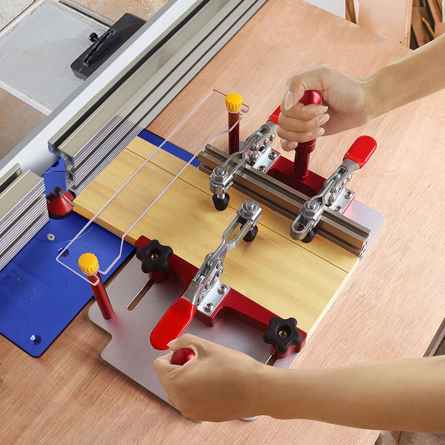 Router Table Coping Sled, Rail Guide Safety Coping Sled Router Table Tenoning Safety Pushing Clamp for Cutting Precise Joints for Cabinet Door Drawer Fronts Carpenters W0odpeckers Woodworking Tools