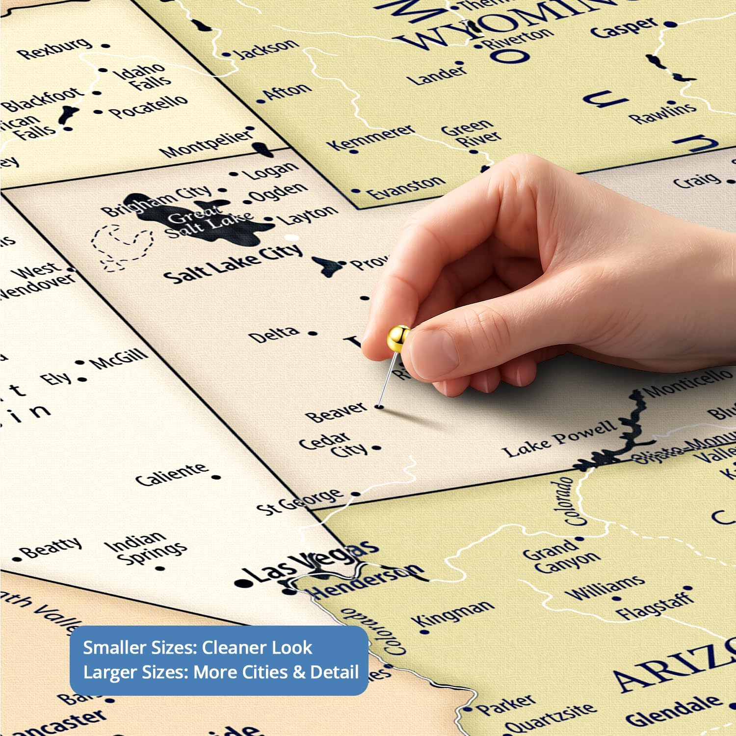 IPIC - Oversized Personalized Push Pin Travel Map USA, Custom Names, Pin Board Canvas, Navy Gold US Decor, Optional Wood Frame, Giclee Print, Handcrafted in USA, 40x30