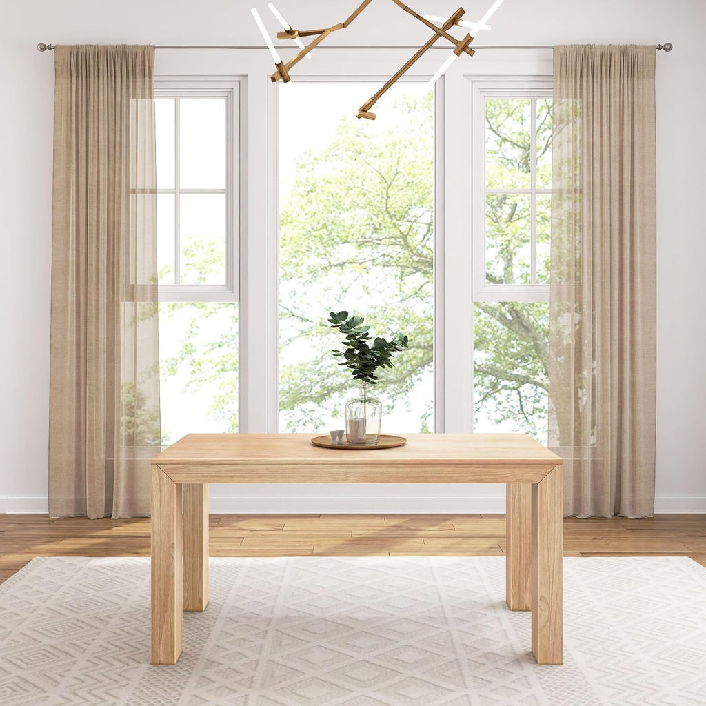 Plank+Beam 60 Inch Dining Table, Solid Wood Kitchen Table, Large Wooden Rectangular Dinner Table for Dining Room, Home Office, Living Room Furniture, Easy Assembly, Blonde Wirebrush