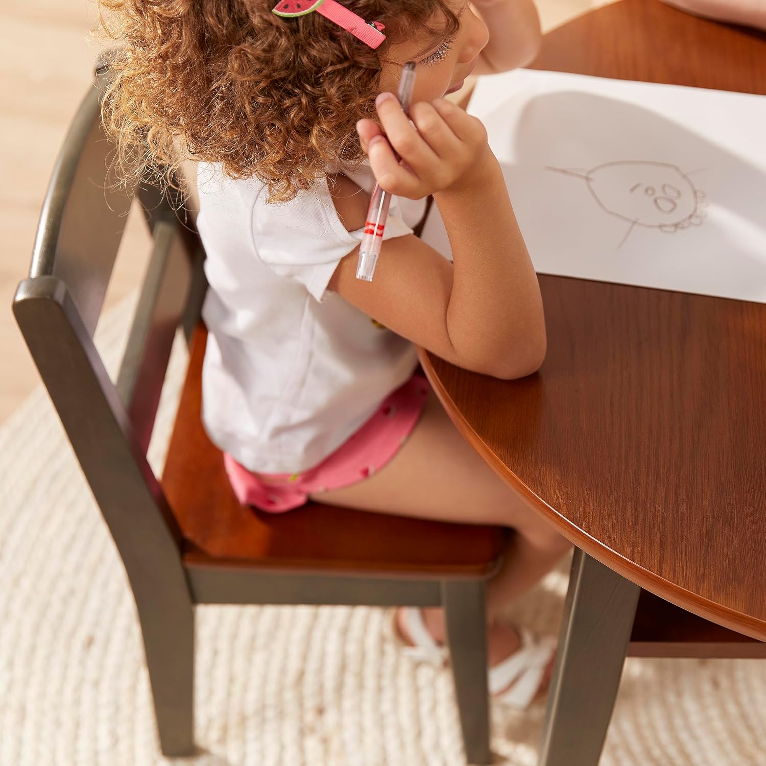 ECR4Kids Hideaway Table and Chair Set, Kids Furniture, Dark Walnut/Grey Wash, 3-Piece