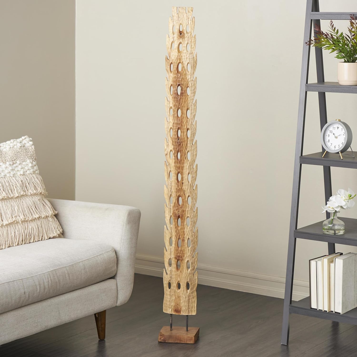 Deco 79 Teak Wood Abstract Handmade Decorative Sculpture Tall Floor Cutout Post Home Decor Statue with Live Edge Base, Accent Figurine 7' x 6' x 49', Brown