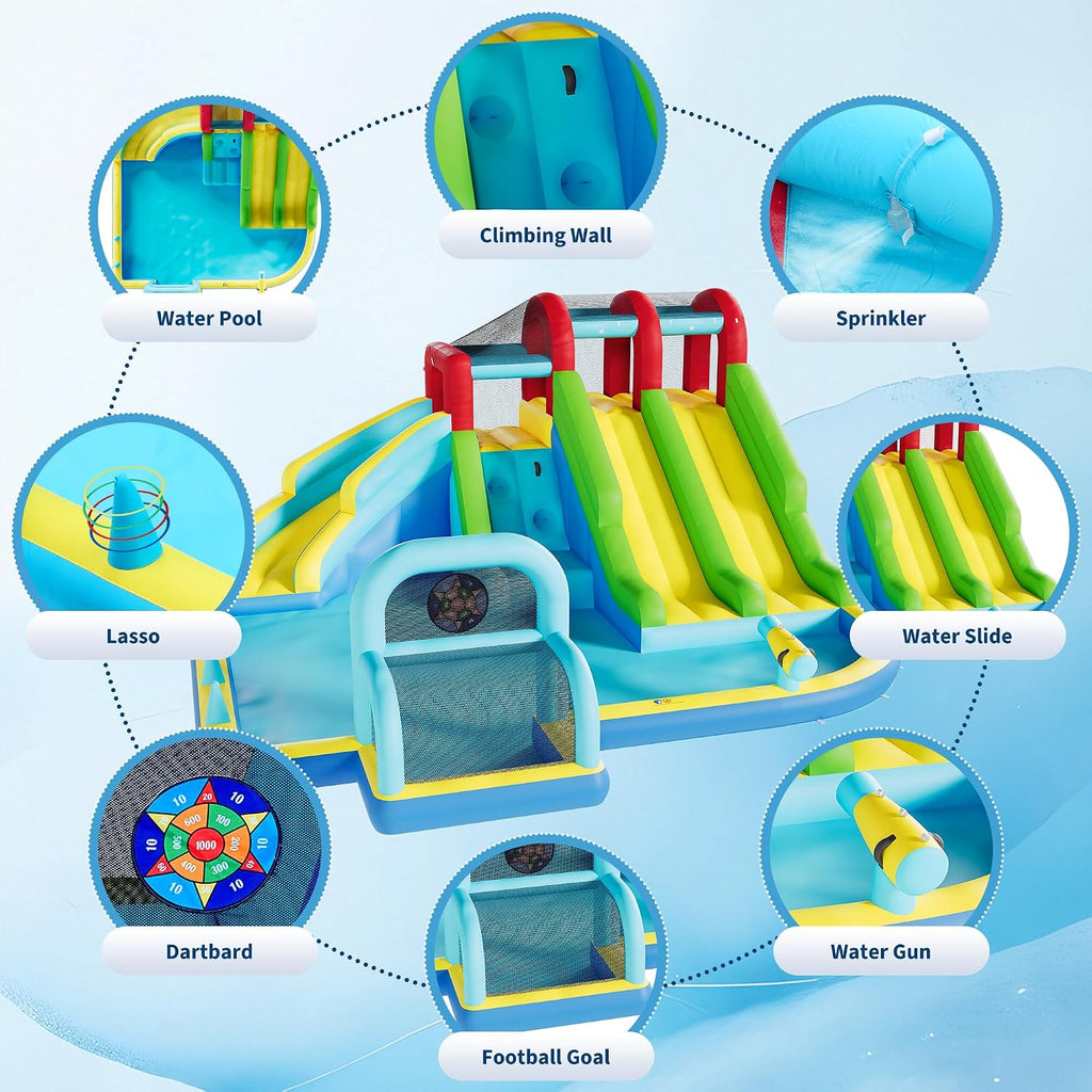 Garvee Inflatable Bounce House, 3 Water Slide Bounce House, Premium Oxford Fabric Bouncy Castle with Blower for Kids, Indoor Outdoor Play Center for Backyard Party & Family Fun