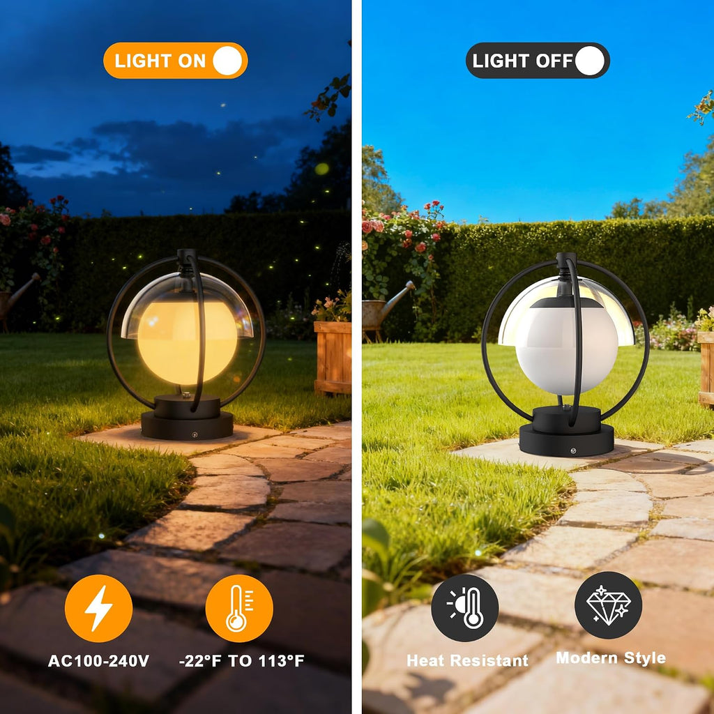 Solar Post Lights with Remote Control, Modern Pillar Light Dusk to Dawn IP54 Waterproof Solar Post Cap Lights with 3200K LED Outdoor Light Fixture for Garden Deck Patio Outside Lighting (Moon)