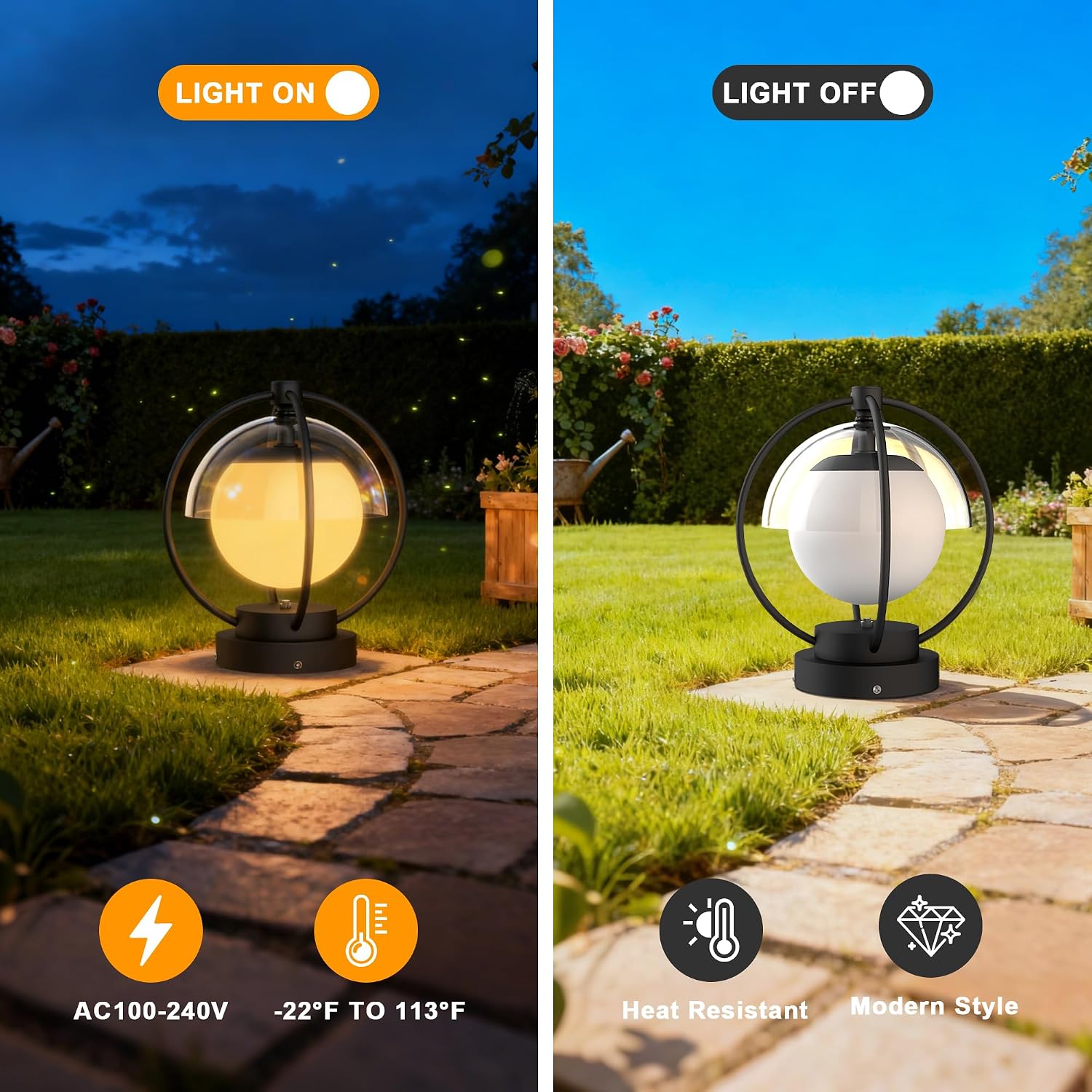 Solar Post Lights with Remote Control, Modern Pillar Light Dusk to Dawn IP54 Waterproof Solar Post Cap Lights with 3200K LED Outdoor Light Fixture for Garden Deck Patio Outside Lighting (Moon)