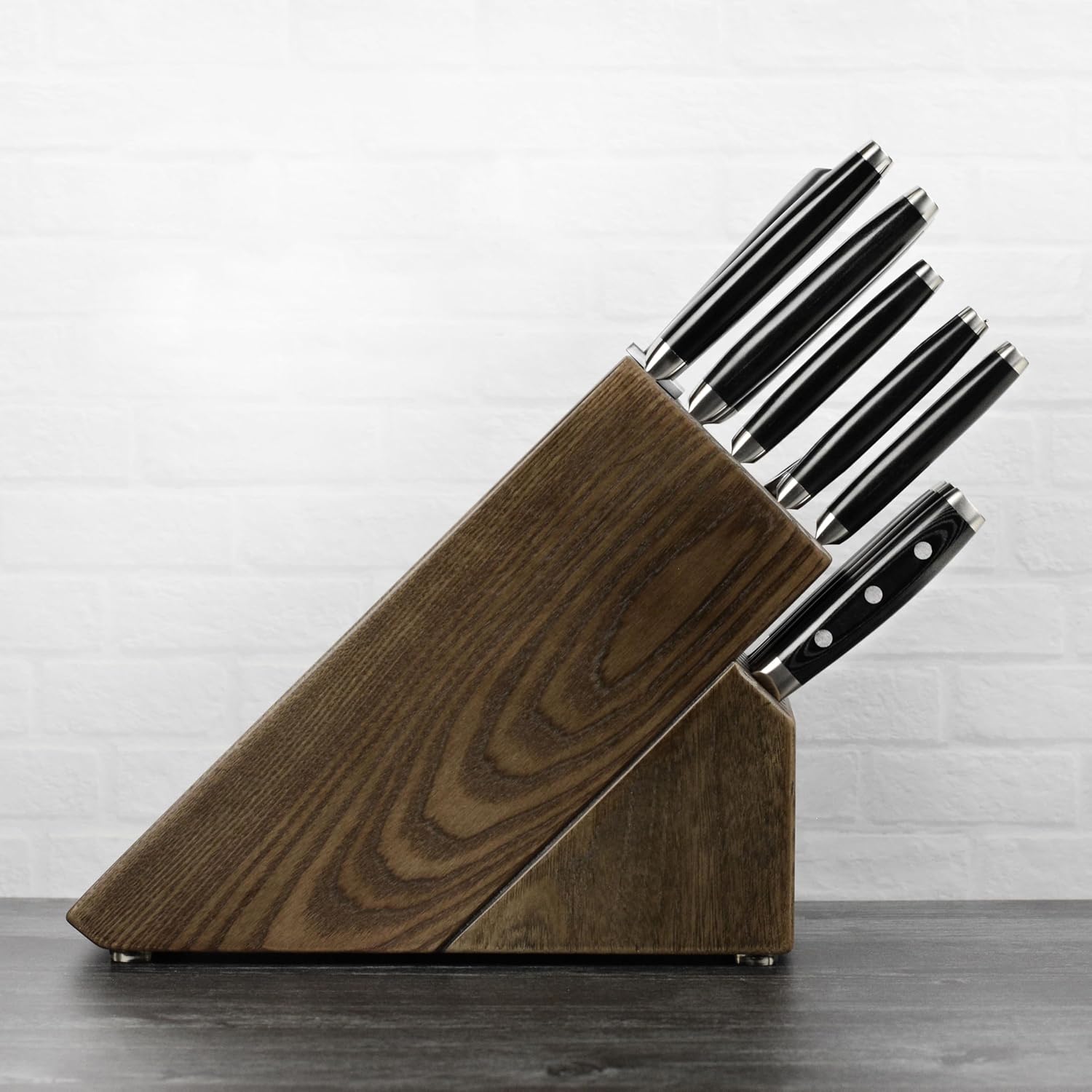 Enso HD 16 Piece Knife Set - Made in Japan - VG10 Hammered Damascus Stainless Steel with Dark Ash Block