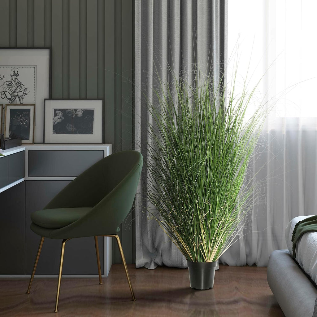 Vickerman 60' Tall PVC Artificial Potted Green Curled Grass Decor - Realistic Looking Greenery Decoration for Home Kitchen Business Office Arrangements