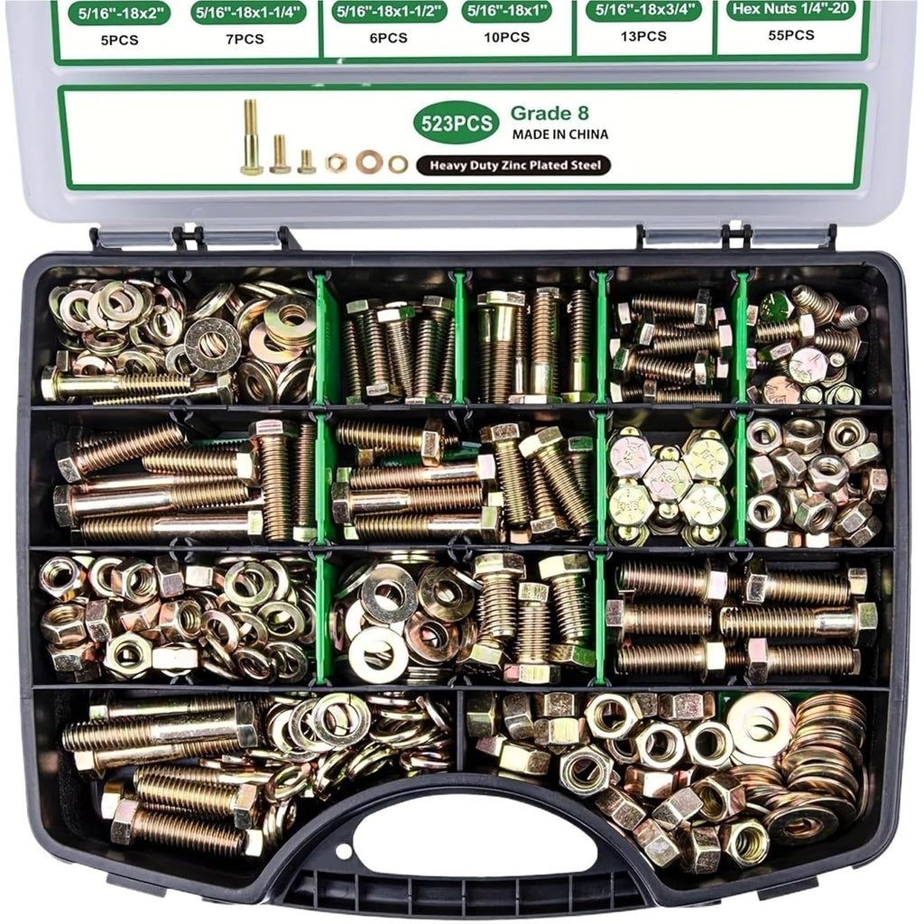 Nut & Bolt Sets 523PCS Heavy Duty Hex Bolts and Nuts Assortment Kit